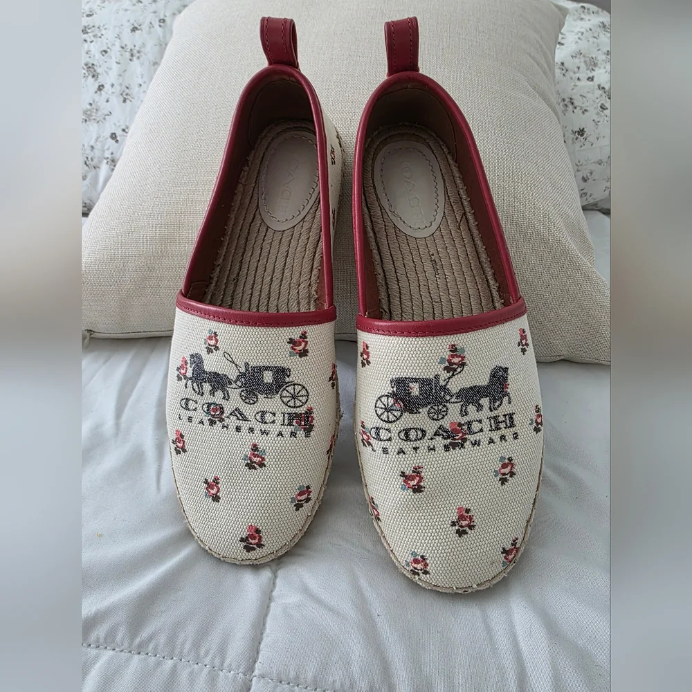 Coach Floral Bloom Espadrilles, Canvas Slip-On, G2172 Chalk-Rare, Size8 Like New